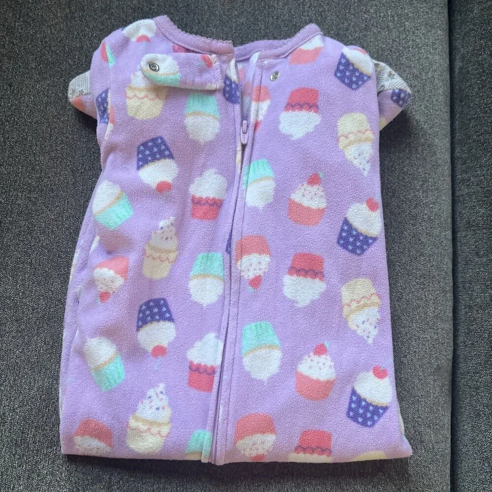 * CARTERS Purple‎ Cupcake Print Fleece Blanket Sleeper Girls 18 months